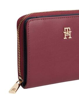 Portefeuille Icon Tommy Hilfiger avec rabat grenat pour femme
