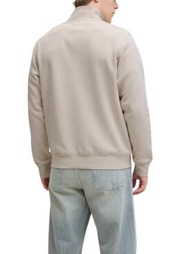 Sweat à capuche zippé Jack and Jones Soho beige pour homme