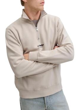 Sweat à capuche zippé Jack and Jones Soho beige pour homme