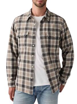 Chemise Levis Jackson Worker à carreaux beige en flanelle pour homme