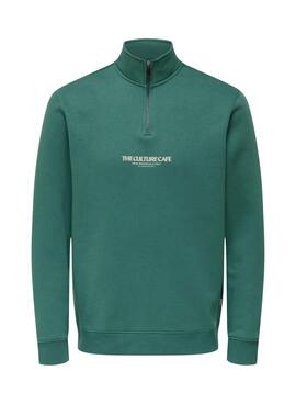 Sweat à capuche Only and Sons Ceres vert à fermeture éclair pour homme