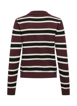 Polo en punto rayé grenat pour femme de chez Only London