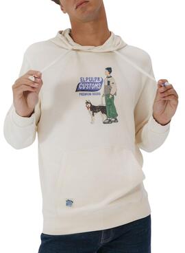 Sweat à capuche El Pulpo Customs beige pour homme