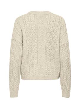 Pull Only Katia tressé beige pour femme