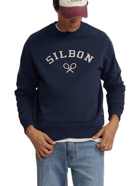 Sweatshirt Silbon avec demi-corduroy raquette marine pour homme.