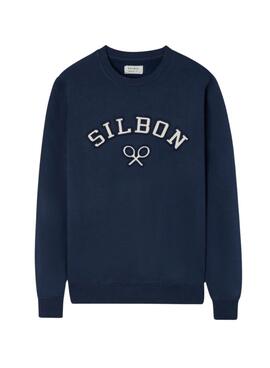 Sweatshirt Silbon avec demi-corduroy raquette marine pour homme.
