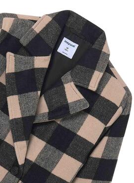 Manteau Mayoral jacquard à carreaux noir et beige pour fille