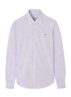 Chemise Silbon sport oxford à rayures grenat pour homme