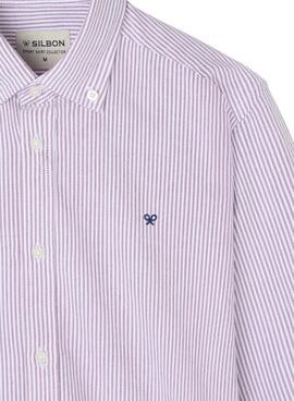 Chemise Silbon sport oxford à rayures grenat pour homme