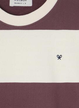 Sweatshirt Silbon relaxed rayures crème et grenat pour homme