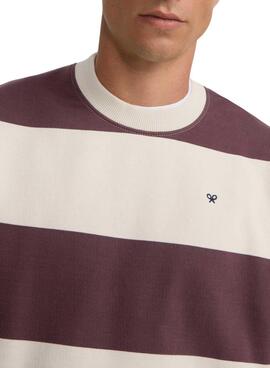Sweatshirt Silbon relaxed rayures crème et grenat pour homme