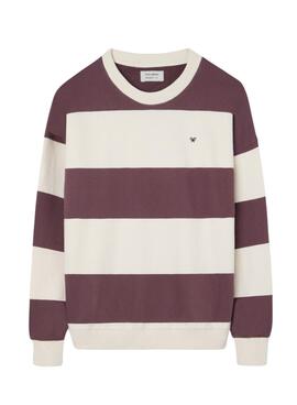 Sweatshirt Silbon relaxed rayures crème et grenat pour homme