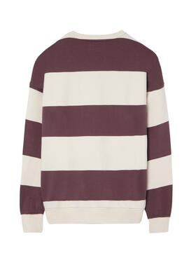 Sweatshirt Silbon relaxed rayures crème et grenat pour homme