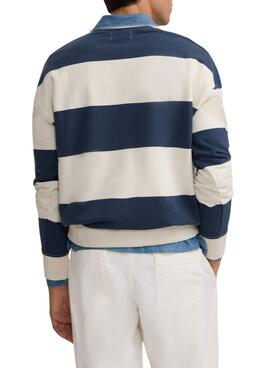Sweatshirt Silbon à rayures crème et bleu décontracté pour homme