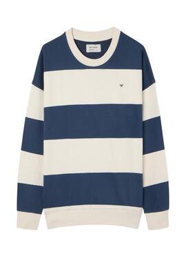 Sweatshirt Silbon à rayures crème et bleu décontracté pour homme
