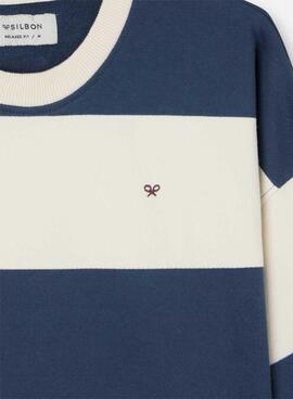 Sweatshirt Silbon à rayures crème et bleu décontracté pour homme
