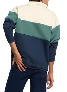 Sweat à capuche Silbon relaxed demi-zip blocs bleus pour homme