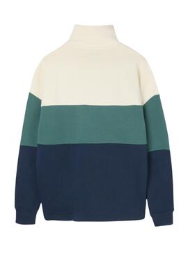 Sweat à capuche Silbon relaxed demi-zip blocs bleus pour homme