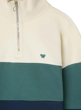 Sweat à capuche Silbon relaxed demi-zip blocs bleus pour homme