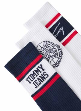 Paquet de 3 paires de chaussettes Tommy Jeans multicolores pour femme et homme.