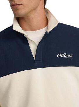 Pull Silbon col polo relaxed panel bleu pour homme