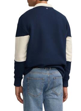 Pull Silbon col polo relaxed panel bleu pour homme