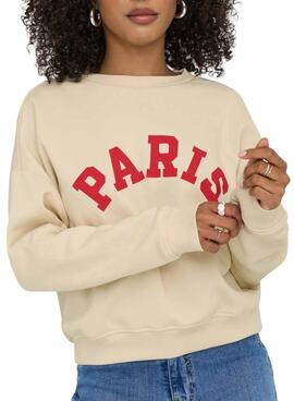Sweatshirt Only Onlsweat Life beige pour femme