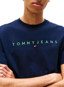 T-shirt Tommy Jeans Linear Logo marine pour homme