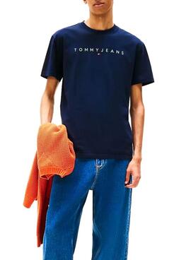 T-shirt Tommy Jeans Linear Logo marine pour homme