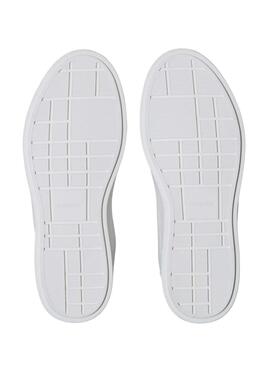 Chaussures Calvin Klein Jeans Pro Cups blanches et argentées pour femmes.