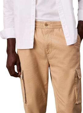 Pantalons cargo Calvin Klein Jeans Elastic Twill beige pour homme.