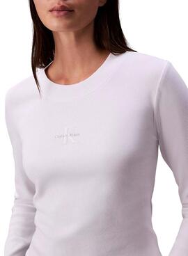 Maillot à manches longues Calvin Klein Jeans Monologue blanc pour femme