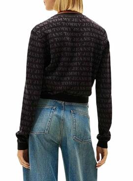 Veste en tricot noir Tommy Jeans Spellout pour femme.