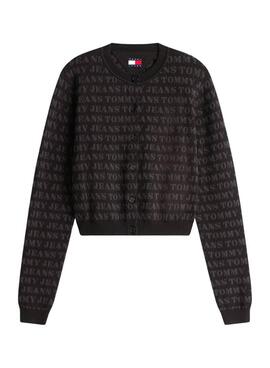Veste en tricot noir Tommy Jeans Spellout pour femme.