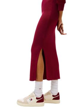 Robe Tommy Jeans maxi bordeaux pour femme