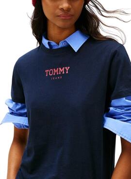 T-shirt Tommy Jeans Essential Logo bleu marine pour femme