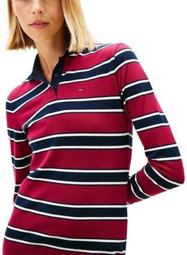 Robe Tommy Jeans polo grenat à rayures pour femme