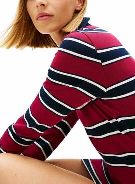 Robe Tommy Jeans polo grenat à rayures pour femme