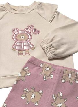 Ensemble legging et sweat Mayoral Orchidée beige et rose pour fille