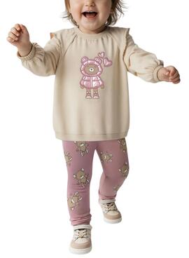 Ensemble legging et sweat Mayoral Orchidée beige et rose pour fille