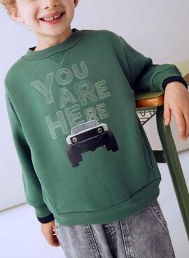 Sweat à capuche Mayoral imprimé voiture vert pour garçon