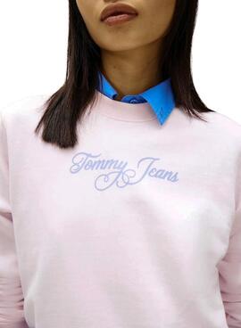Sweat à capuche Tommy Jeans Signature rose pour femme