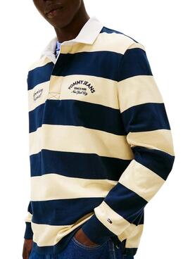 Polo Tommy Jeans Rugby Stripe jaune et bleu pour homme