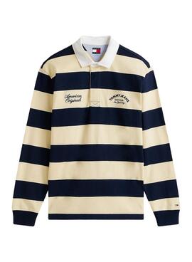 Polo Tommy Jeans Rugby Stripe jaune et bleu pour homme