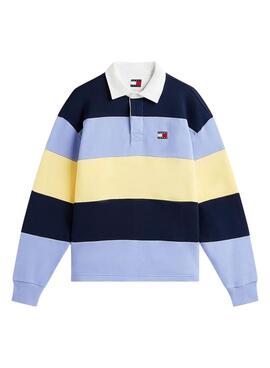 Polo Tommy Jeans Rugby bleu et jaune pour homme.