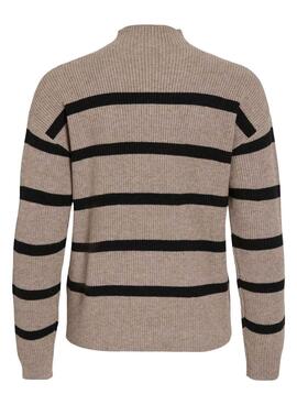 Maillot Vila Viril col roulé à rayures beige et noir pour femme