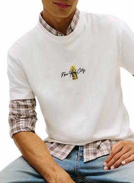 T-shirt Tommy Jeans Sign Block blanc pour homme.