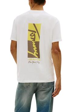 T-shirt Tommy Jeans Sign Block blanc pour homme.