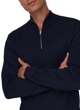 Jersey Only and Sons Wyler Half Zip bleu pour homme