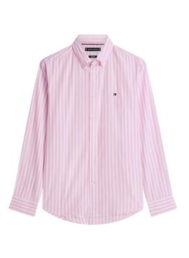 Chemise Tommy Hilfiger à rayures roses et blanches pour homme.